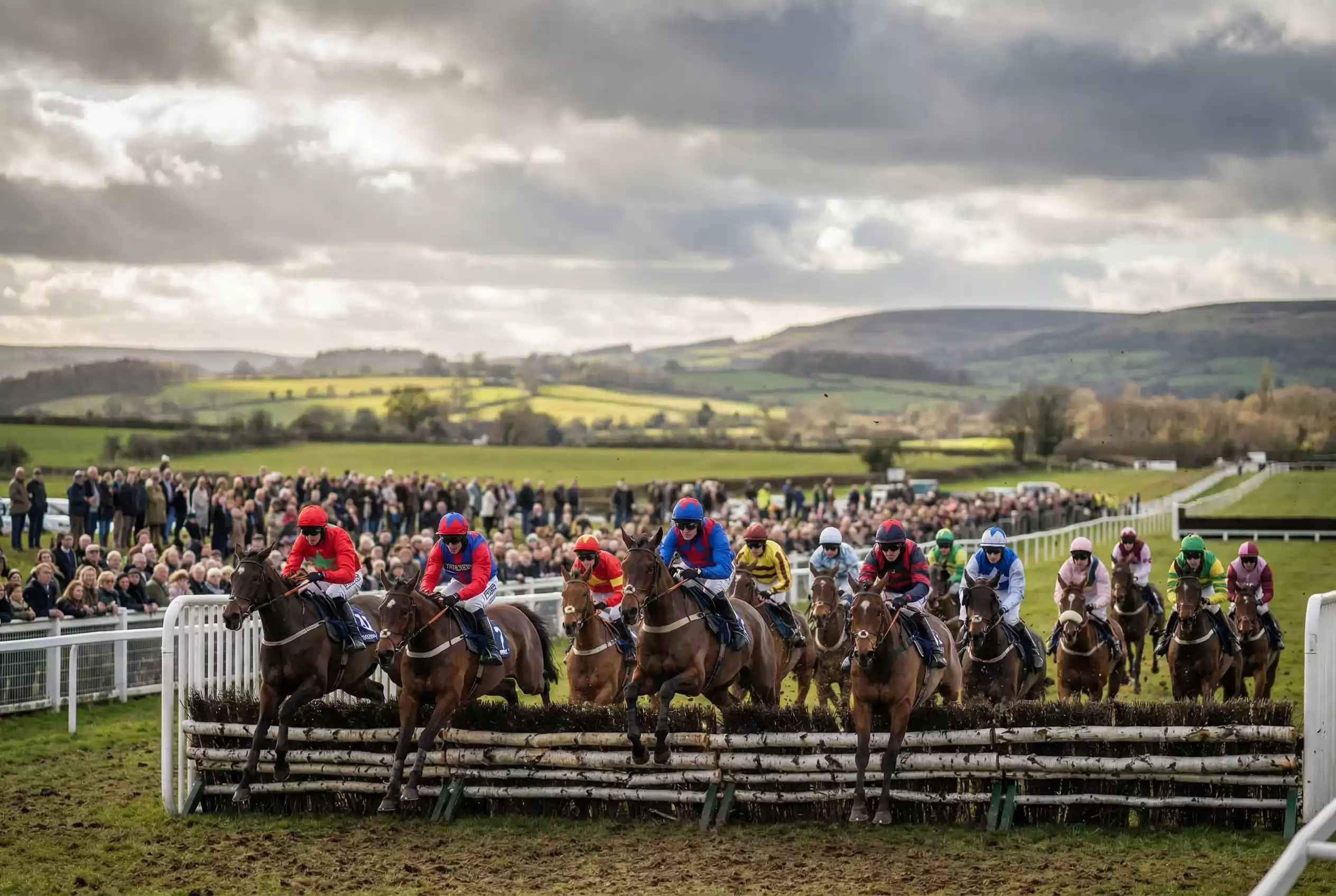 Large field horse race at Cheltenham Festival with multiple runners