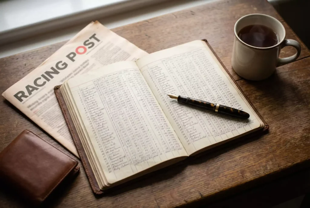 Bankroll management for horse racing: betting notebook with stake calculations