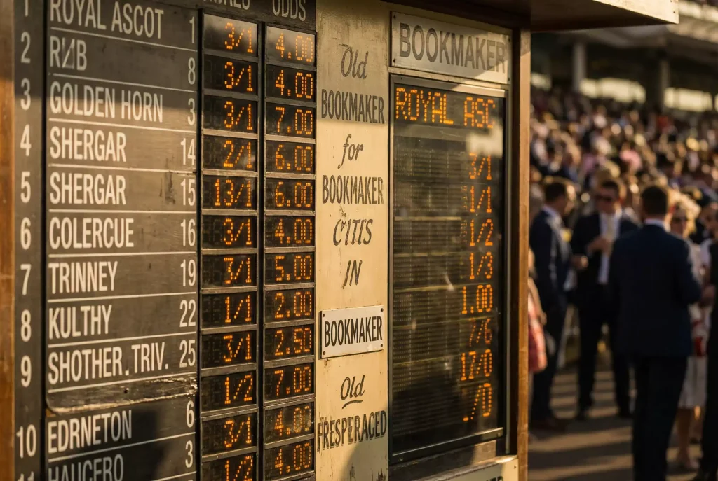 Bookmaker board showing fractional and decimal horse racing odds