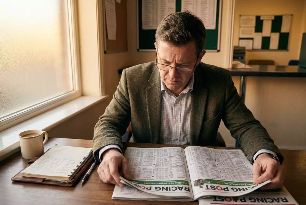 Value betting in horse racing: punter analysing racing form and odds